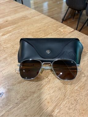 American Optical (AO) original pilot Aviator Sunglasses in Silver w Brown Lenses